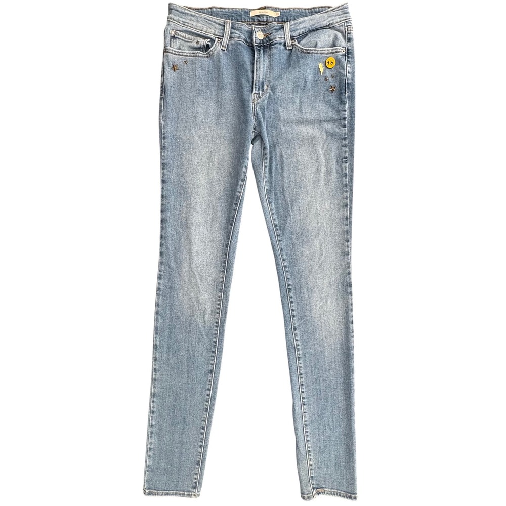 Levi's 711 Skinny Jeans sz 30 Light Blue Star Lightning Embellished Whimsical